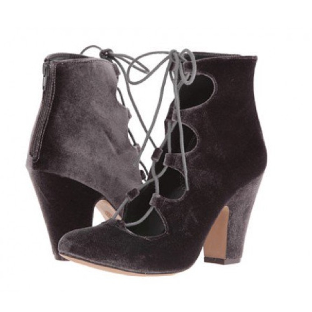 MIA Grey „Ellena“ Velvet Lace Up Round Toe Retro Boots